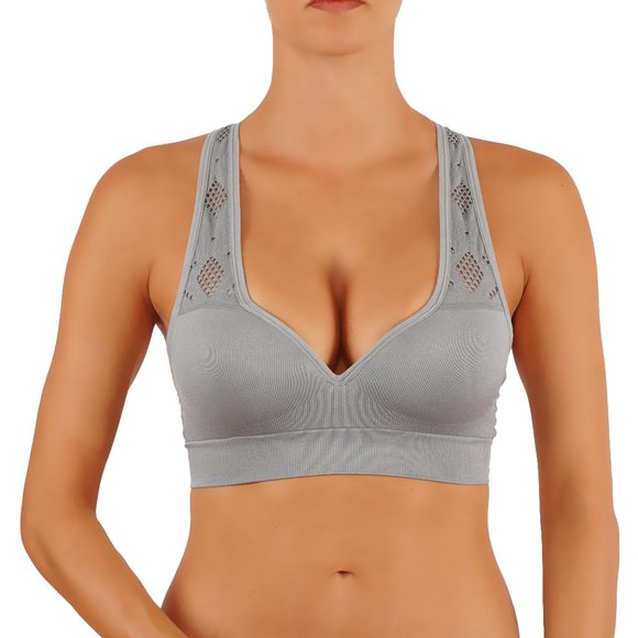 V neck push up sports bra in grey - Picture 2 of 4